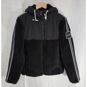 Calvin Klein Sherpa Jacket Men’s S Full Zip Black w/ Stripe and Logo
